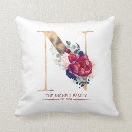 Gold N Monogram Floral Burgund Red and Navy Blue Kissen