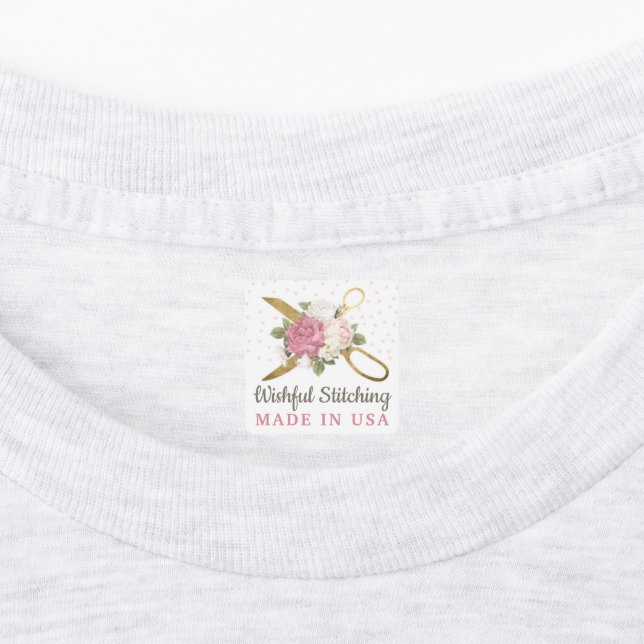 Gold Nähschere Shabby Floral Custom Bekleidung Etiketten (Befestigt)