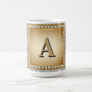 ✨ Gold Name Monogramm Diamantrahmen ✨ Kaffeetasse