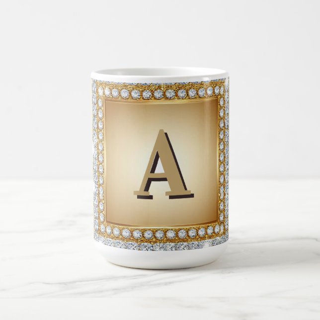 ✨ Gold Name Monogramm Diamantrahmen ✨ Kaffeetasse (Mittel)