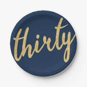 Gold Navy 30 Geburtstagsparty Glitzer "Thirty" Pappteller