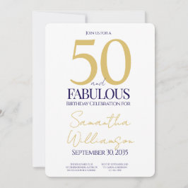 Gold Navy 50 and Fabulous | 50th Birthday Simple Einladung