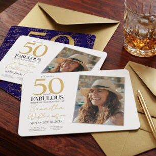 Gold & Navy   50. Geburtstag Fabelhafte Foto-Party Einladung