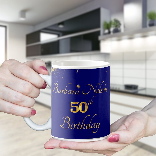 Gold & Navy 50th Birthday Party Invitation Kaffeetasse (Von Creator hochgeladen)
