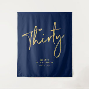Gold & Navy Blau 30. Geburtstagsfeier Hintergrund Wandteppich