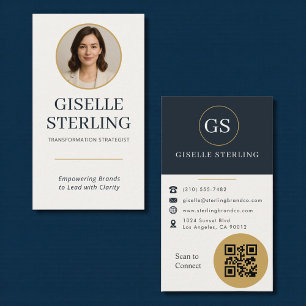 Gold & Navy Blau Foto QR Code Visitenkarte