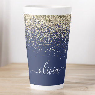 Gold Navy Blau Glitter Schrift Monogramm Mädchen N Milchtasse