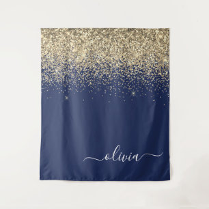 Gold Navy Blau Glitter Schrift Monogramm Mädchen N Wandteppich