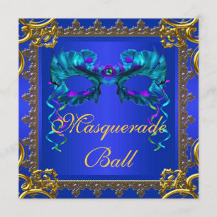 Gold Navy Blau Kobaltblau Maske Maskenball Einladung