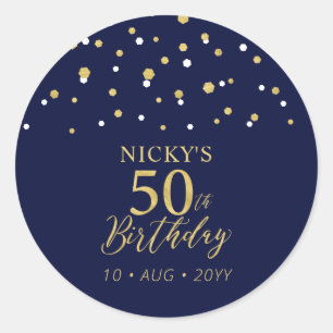 Gold Navy Blau Konfetti 50. Geburtstag Party Favor Runder Aufkleber