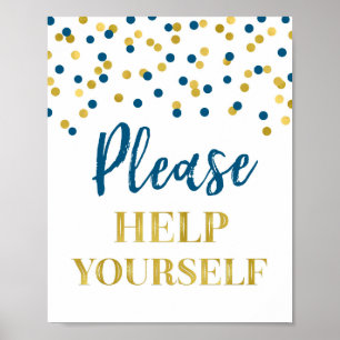 Gold Navy Blau Konfetti Bitte Bedienen Sie Sich Sc Poster