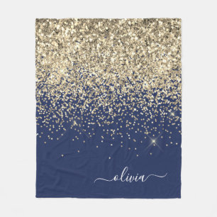 Gold Navy Blau Mädchen Glitter Glanz Monogramm Nam Fleecedecke