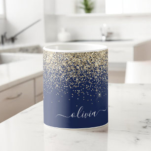 Gold Navy Blau Mädchen Glitter Glanz Monogramm Nam Kaffeetasse