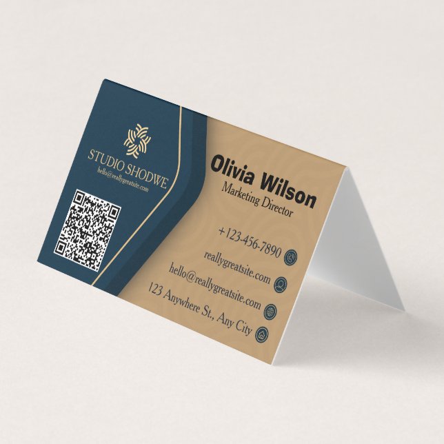 Gold Navy Blau Modern Elegant  Visitenkarten (Vorderseite)