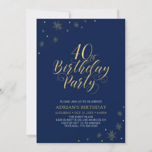 Gold & Navy Blau Moderne Chic 40. Geburtstagsfei Einladung