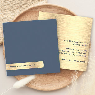 Gold Navy Blau Moderne einfache Minimal Brushed Me Quadratische Visitenkarte
