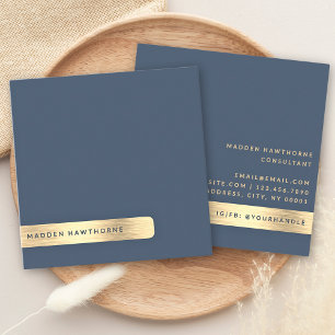 Gold Navy Blau Moderne einfache Minimal Brushed Me Quadratische Visitenkarte