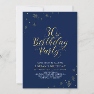 Gold & Navy Blau   Moderne elegante 30. Geburtstag Einladung
