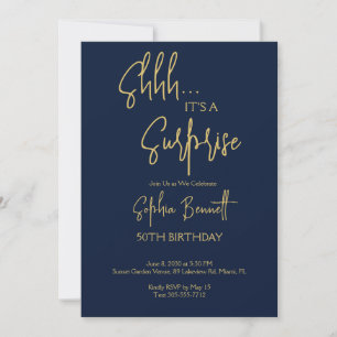 Gold Navy Blau Überraschungsparty 50. Geburtstag Einladung