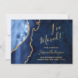 Gold & Navy Blauer Marmor Agate Neue Adressenversc Ankündigung