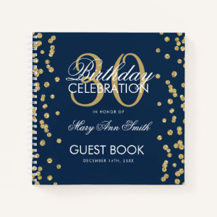 Gold Navy Blue 30. Geburtstag Gästebuch Confetti Notizbuch