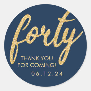 Gold Navy Blue 40 Geburtstag Vielen Dank Glitzer 4 Runder Aufkleber