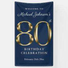 Gold Navy Blue 80. Geburtstagsparty Elegant Willko Banner