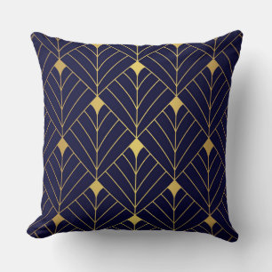 Gold Navy Blue Art Deco Diamond Muster Kissen