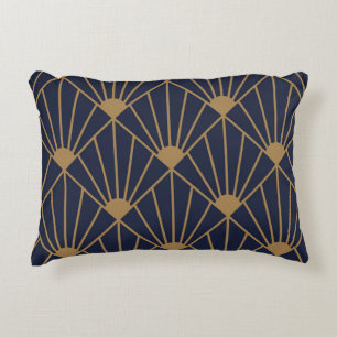 Gold Navy Blue Art Deco Lüfter Muster Dekokissen