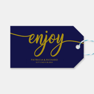 Gold Navy Blue Calligraphy Gastgeschenk Hochzeit Geschenkanhänger