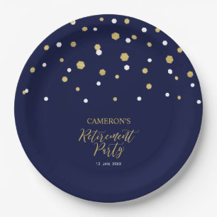 Gold & Navy Blue Chic Confetti Retirement Party Pappteller