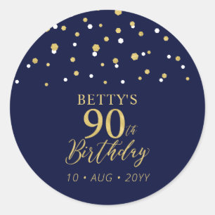 Gold Navy Blue Confetti 90. Geburtstagsparty Gefal Runder Aufkleber