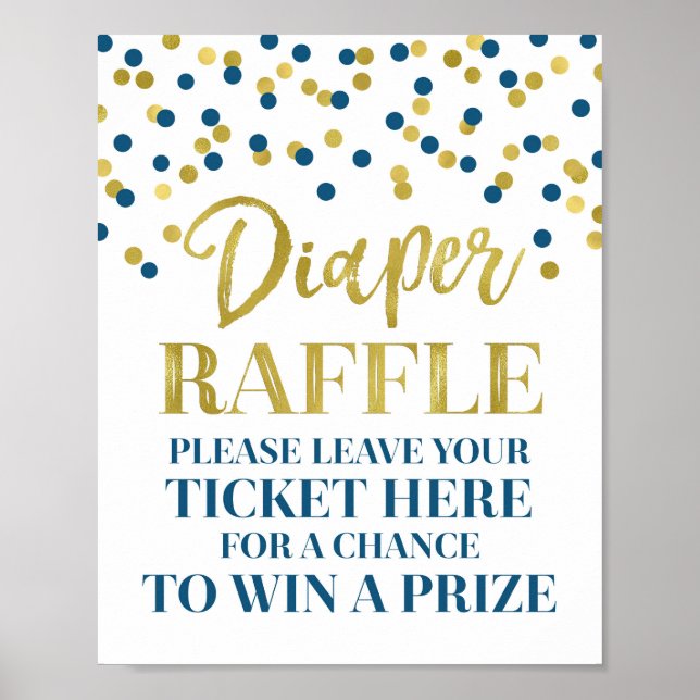 Gold Navy Blue Confetti Diaper Raffle Baby Dusche Poster (Vorne)