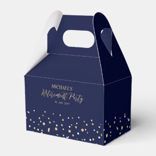 Gold & Navy Blue Confetti Modern Retirement Party Geschenkschachtel