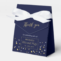 Gold & Navy Blue Confetti Modern Retirement Party
