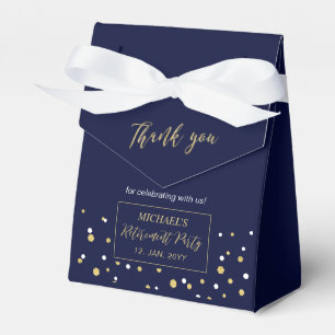 Gold & Navy Blue Confetti Modern Retirement Party Geschenkschachtel