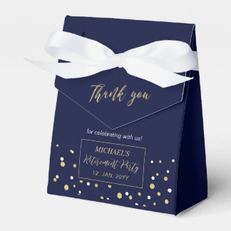 Gold & Navy Blue Confetti Modern Retirement Party Geschenkschachtel