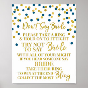 Gold Navy Blue Confetti Sage nicht Bride Game Sign Poster