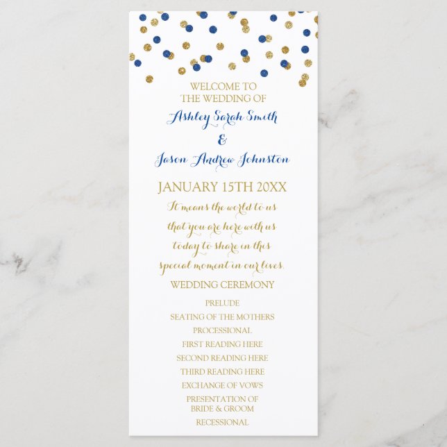 Gold Navy Blue Confetti Wedding Program Programm (Vorderseite)