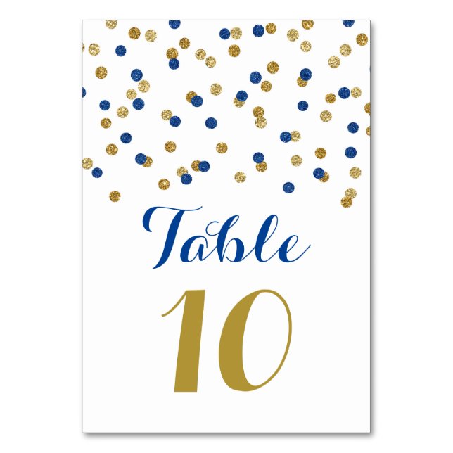 Gold Navy Blue Confetti Wedding Tischnummer Cards (Vorderseite)