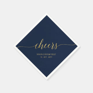 Gold & Navy Blue Elegant Stilvolle Lettering Cheer Serviette