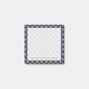 Gold & Navy Blue Fleur-De-Lis Post-it Klebezettel