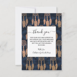 Gold Navy Blue Glitzer Ikat Dream Catcher Muster Dankeskarte