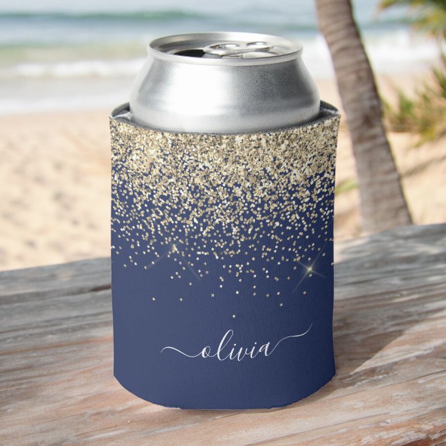 Gold Navy Blue Glitzer Script Monogram Girl Name Dosenkühler (Von Creator hochgeladen)