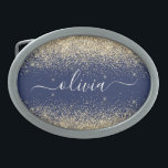 Gold Navy Blue Glitzer Script Monogram Girl Name Ovale Gürtelschnalle<br><div class="desc">Navy Blau und Gold Sparkle Glitzer Script Monogram Name Gürtelschnalle. Das macht den perfekten Abschluss,  süß 16 16.,  18.,  21.,  30.,  40.,  50.,  60.,  70.,  80.,  90.,  100. Geburtstag,  Hochzeit,  Brautparty,  Jubiläum,  Babydusche oder Junggeselinnen-Abschied Geschenk für jemanden,  der Luxus und Chic Stil Lieben glänze.</div>