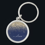 Gold Navy Blue Glitzer Script Monogram Girl Name Schlüsselanhänger<br><div class="desc">Monogram Name Keychains (Key Chain): Gold und Navy Blue Sparkle Glitzer Script Monogram. Das macht den perfekten 16 Geburtstag,  Hochzeit,  Brautparty,  Jubiläum,  Babydusche oder Junggeselinnen-Abschied Geschenk für jemanden,  der Lieben glamourösen Luxus und schicke Stile.</div>