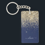 Gold Navy Blue Glitzer Script Monogram Girl Name Schlüsselanhänger<br><div class="desc">Schlüsselanhänger für Monogramm Name des Glitzer: Gold und Navy Blue. Das macht den perfekten 16 Geburtstag,  Hochzeit,  Brautparty,  Jubiläum,  Babydusche oder Junggeselinnen-Abschied Geschenk für jemanden,  der Lieben glamourösen Luxus und schicke Stile.</div>