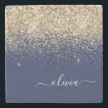 Gold Navy Blue Glitzer Script Monogram Girl Name Steinuntersetzer<br><div class="desc">Navy Blue und Gold Sparkle Glitzer Script Monogram Name Stone Tile. Das macht den perfekten Abschluss,  süßen 16 Geburtstag,  Hochzeit,  Brautparty,  Jubiläum,  Babydusche oder Junggeselinnen-Abschied Geschenk für jemanden,  die Lieben glamourösen Luxus und schicke Stile.</div>