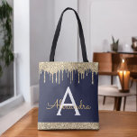 Gold Navy Blue Glitzer Spakle Elegantes Monogramm<br><div class="desc">Luxuriöse Gold und Navy Blue Imitats Sparkle und Glitzer Elegant Monogram Book Bag. Diese Büchertasche kann auf Ihren Vor- und Vornamen angepasst werden und als Geschenk für Weihnachten,  Geburtstag,  Brautparty oder Hochzeit.</div>