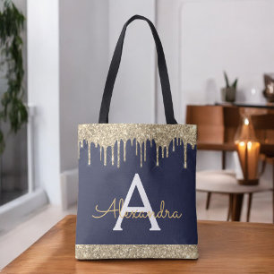 Gold Navy Blue Glitzer Spakle Elegantes Monogramm